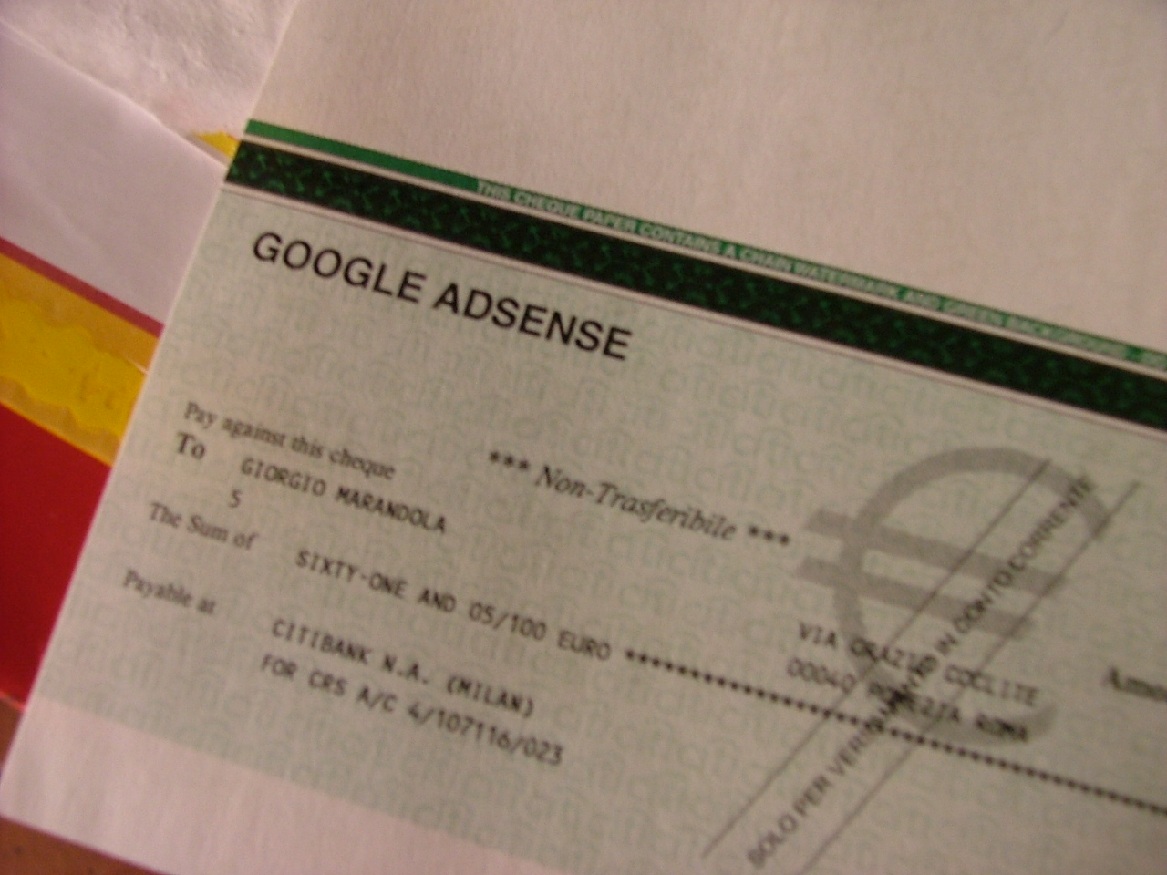 Assegno Google AdSense