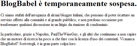 Blogbabel Sospesa con errore classico